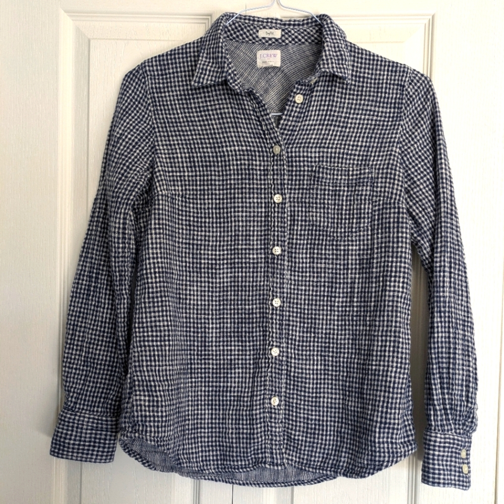 J.Crew Navy Check Cotton Shirt Sz S